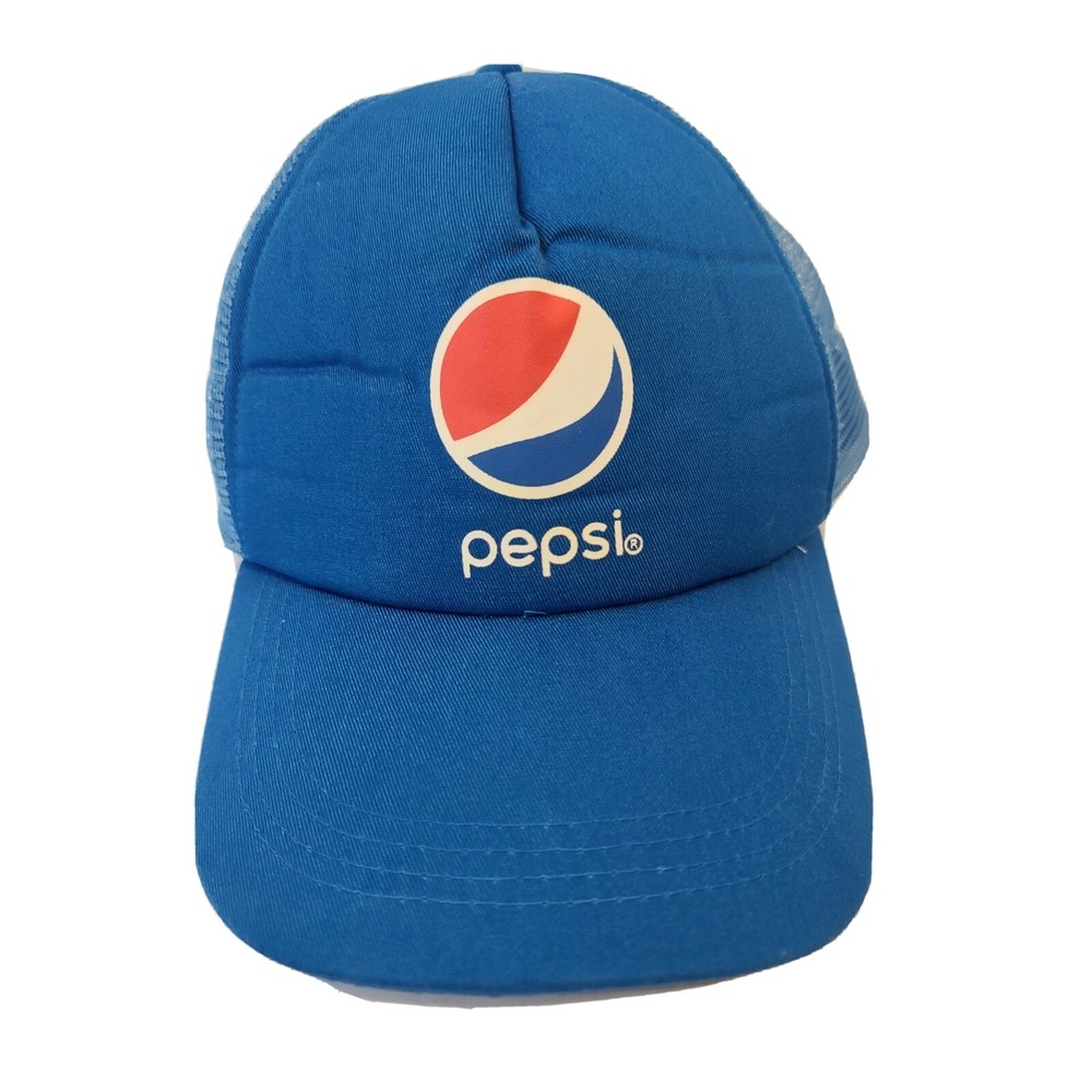 Vtg Blue Otto Pepsi Cola Soda Logo SnapBack Mesh Trucker Hat Cap Adjustable